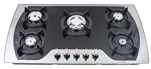 Kochfeld 5 Brenner Gaskochfeld Edelstahl LPG/NG Gas Gaskochfeld Eingebauter Herd 35.4 Zoll Kochmulde für Zuhause & Wohnmobil
