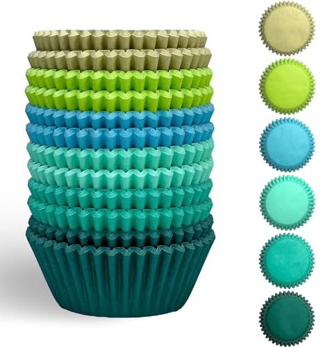 Gcardist 300 Stück Standard-Muffinförmchen Cupcake-Becher Lebensmittelqualität 6 einfarbige grüne Farben Muffinpapier Backförmchen Cupcake-Hüllen (Standardgröße)