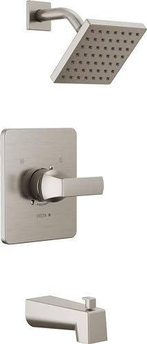 Delta Faucet Velum 14 Serie Einfunktions-Wannen- und Duscharmatur-Set, gebürstetes Nickel, Ventilverkleidungsset, Duschgriff, Delta-Duschverkleidungsset, Duschset, Edelstahl T14437-SS (Ventil nicht im
