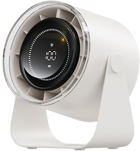 POOCCI Desk Fan, 100 Speeds Quiet, Strong Airflow, Smart Display, Long Battery Life, White, Modern Style, Portable Table Air Circulator Fan for Home Office, Bedroom, Outdoor