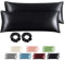 BEDELITE Satin Kissenbezug 40x145 Schwarz - Seitenschläferkissen Bezug 40 x 145 2er Set mit 2 Haargummis wie Seidenkissenbezug, Kopfkissenbezug 145x40 für Seitenschläfer Kissen