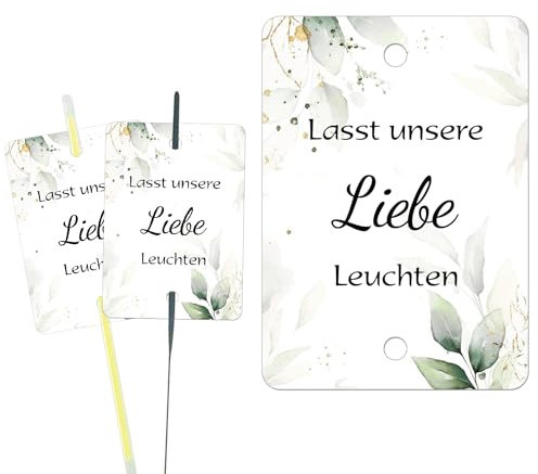 100 Stück Hochzeit Schild, Eukalyptus Deko Hochzeit Für Wunderkerzen Und Knicklichter, Lasst Unsere Liebe Leuchten Party Hochzeitsdeko Zubehör