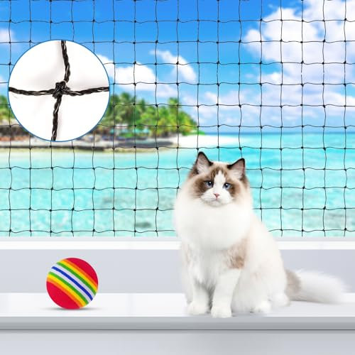 Rete per Gatti Balcone Rinforzata, Rete per Gatti Rinforzata con Filo di Acciaio, Rete Gatti Balcone con 28m Corda di Fissaggio, Rete per Balcone Esterno per Finestra, Incluso Set di Fissaggio (3x10m)
