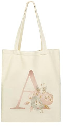 Moorle Bolsa de transporte personalizada con nombre, iniciales bolsa de algodón para mujer, bolsa de lona inicial, bolsas de la compra y bolsas de tela con letras, bolso de lona personalizado para