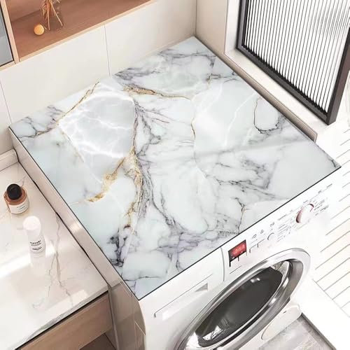 Odot Tapis de Protection pour Dessus de Machine à Laver, Motif de Marbre Blanc Antidérapant Housse de Machine à Laver pour Machine à Laver ou Sèche-Linge Buanderie Réfrigérateur Cuisine (g,60x60cm)