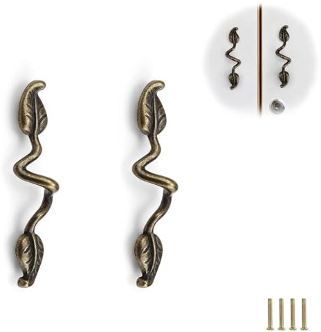 0XBIT Schrankgriffe Vintage, 2 Stück Blattförmiges Möbelgriffe Vintage, mit Schrauben Schrankgriffe, Bronzefarbenes Möbelgriffe Im Retro-Stil, Geeignet für Möbel, Küche, Bad