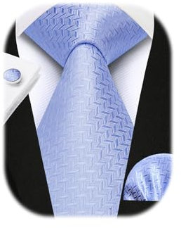 Enlision Krawatte Hellblau Hochzeit Krawatten für Herren Krawatte mit Einstecktuch und Manschettenknöpfe Set Seide Schlips Herren Blau Elegant Business