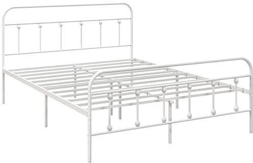 HOMCOM 5ft King Bed Frame with Underbed Storage, Metal Platform Bed frame with Tall Headboard, Footboard and Steel Slat Support, No Box Spring Needed, Easy Assembly, White