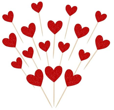 30 Stück Liebe Herz Cupcake Toppers Glitzer Gemischte Größe Verlobung Tortendeko Hochzeit Kuchen Deko für Jahrestag Braut Party Geburtstag Valentinstag Party Kuchen Dekorationen Rot