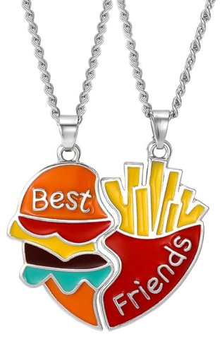 JEXOWIQ 2pcs Necklaces,Ketten Halskette Freundschaftskette,Beste Freunde Ketten,Burger Fries Freundschaftskette,Geburtstagsgeschenk für beste Freunde,für Geburtstag Geschenke Anhänger Kette