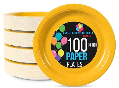 Exquisite Yellow Paper Plates Heavy Duty 10 Inch Yellow Plates for Party 100 Pcs Heavy Duty Paper Plate 350 GSM, Birthday Party Supplies Plate Set