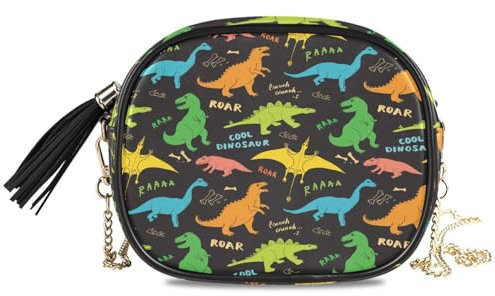 Umhängetasche, Cartoon-Dinosaurier, kleine Handtasche, Tier, Dino, niedlich, PU-Leder, Schultertasche, Organizer, Kettentasche für Damen und Mädchen, multi