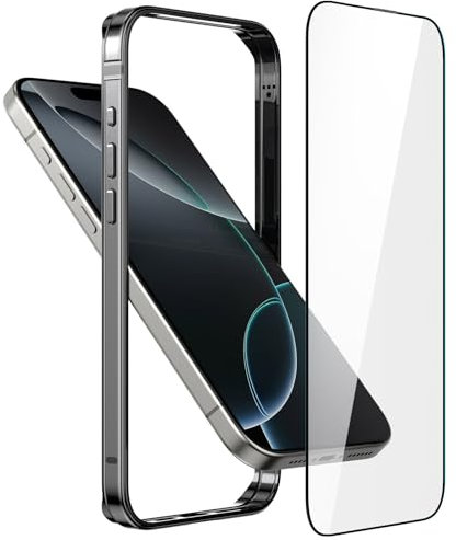 Metall Bumper Case für iPhone 16 Pro, Aluminium Rahmen Slim Case [weicher innerer Bumper] [erhöhter Randschutz] HD gehärtetes Glas Displayschutzfolie für iPhone 16 Pro 6.3 Zoll, Silber