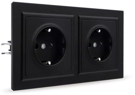 JIMEIDA Enchufe doble negro superficie lisa de PC con ganchos, no montado verticalmente, enchufe Schuko de 16 A, 157 x 86 mm, 250 V