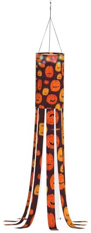 Bandera de Halloween con estampado de calabaza de Halloween con luz para patio, césped, jardín, árbol, decoración de fiesta, calcetín de viento