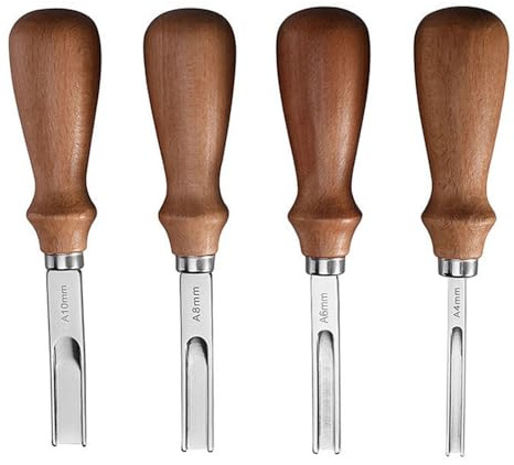 4 Pack Leather Edge Disc Tools, 4/6/8/10mm Leather Craft Edge Bevel Leather Knife with Wood Handle for Leather DIY Leather Craft Making
