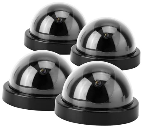 Fake-Dome-Kamera, 4-teilige Dome-Simulationskamera, CCTV-Attrappe, Gefälschte Überwachungskamera mit Blinkendem LED-Licht (Schwarz)
