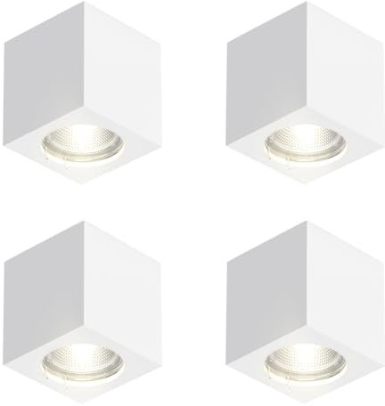 ZMH 4er Aufbauspot weiß Aufbaustrahler GU10: Aufbauleuchte eckig Deckenspots Spots Deckenleuchte Aufputz aus Gips Modern klein Deckenlampe Max.40W für Wohnzimmer Esszimmer Flur - Ohne Leuchtmittel