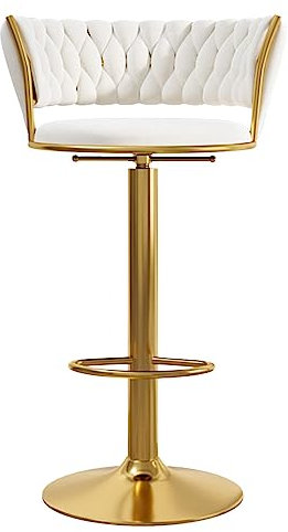Moderner 360°-Samt-Drehbarer Barhocker, höhenverstellbare Thekenhocker mit hohler Rückenlehne und Fußstütze, rosa Samt, Gold, Barhocker für Café, Pub