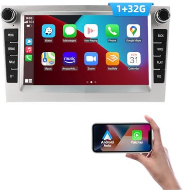 ESSGOO 1+32G Drahtloses Carplay und Android Auto Autoradio Für Vauxhall Opel Corsa C/D Zafira B Astra H Zafira b Meriva Vivaro Signum Combo mit 7 Zoll Touchscreen Bluetooth FM RDS GPS WiFi Silber