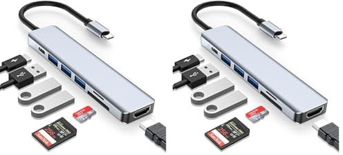 USB C Hub Multiport Adapter, Dveda 7 in 1 Portable USB Adapter, with 4K HDMI, PD, 3 USB 3.0 Ports, SD/TF for MacBook Pro,Google Chromebook Pixel & More Type C Devices (Pack of 2)