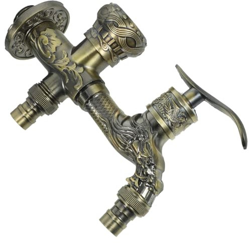NULYLU Grifo Vintage Doble Salida Antiguo Para Lavadora Y Jardín Grifo Montado Pared Con Salida Dual Para Fregadero Y Accesorios De Lavandería Grifería Exterior Elegante Y Funcional