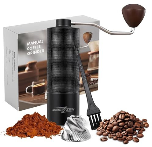 ZESTZZEN Manuelle Kaffeemühle - 5 Zähne Matt Schwarz Kaffeemühlen für Zuhause - Edelstahl Mahlkern - Magnetgriff - Kompakt und einfach zu bedienen - Ideal für Camping, Zuhause, Unterwegs