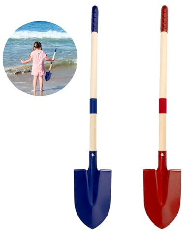Lyreh 2pz Pala da Sabbia per Bambini, Staccabili Pala da Sabbia con Manico in Legno e Impugnatura in Plastica Vanga da Giardino Bambini Piccoli per Scavare e attività All'Aperto (Rosso & Blu)