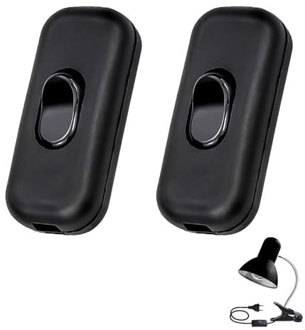 2 Piezas Interruptor Lampara Mesilla, Interruptor Bipolar Negro de Cable en Línea 6A 250V, para Lámparas y Electrodomésticos Pequeños, Basculante de Material