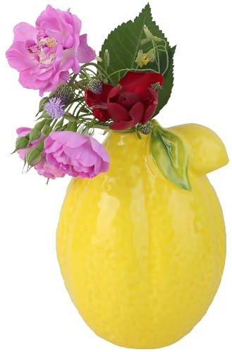 Zitronenförmige Keramikvase, kreative handgemachte Vase im Fruchtstil, Moderne Kunst Keramik Wohnkultur, geeignet für Desktop, Zuhause oder Büro (Zitrone)