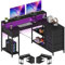 YITAHOME L Form Schreibtisch mit USB Ladeanschluss und Steckdose,Reversible Eckschreibtisch mit 4 Schubladen und Regal,Gaming Schreibtische mit Monitorständer,140x100 cm Computertisch für Büro,schwarz