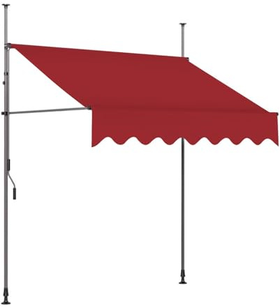 MBBTAG Klemmmarkise mit Handkurbel Klemmmarkise Aufrollbar HöHenverstellbar Balkonmarkise Ohne Bohren Wasserabweisend Sonnenschutz Geeignet für Terrassen/Pavillons/GäRten/Cafés(Rot,2m)
