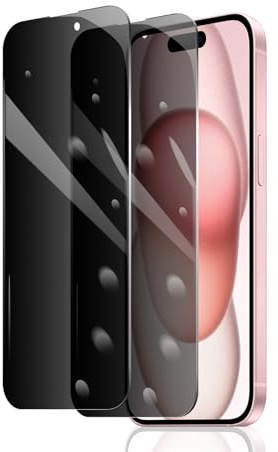 2 Stück Sichtschutz Schutzfolie für iPhone 15/15 Pro/16, Anti-Spy Panzer Schutz Glas, Anti-Spionage Panzerfolie, Display Sichtschutzfolie aus gehärtetem Glas, Privacy Schutzglas, Anti- Kratzer