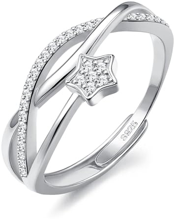 JeweBella 925 Sterling Silber Ringe Damen Verstellbar Ewigkeit Zirkonia Herz Stern Versprechen Ring Ehering Verlobungsring Jubiläum Schmuck Geschenk Silber Gold Rosegold