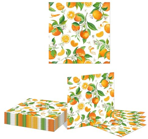 Kotkiddy 20 Pack Orangen Servietten Einweg Orangen Frucht Papier Dekor Servietten Dessert Dinner Hand Servietten für Baby Dusche Partyartikel Dekoration