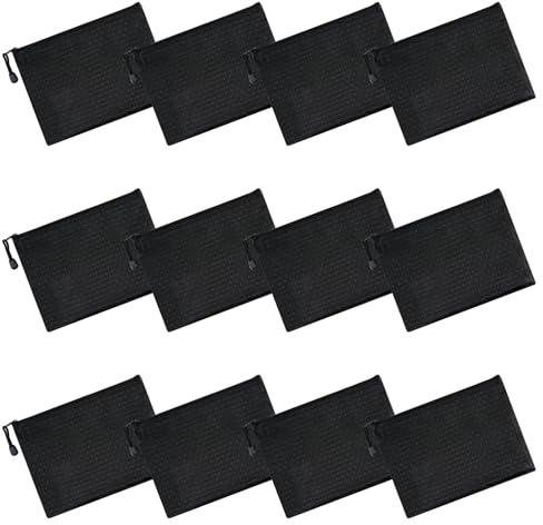 12 Stück Geldtasche Wasserdicht, A5,24 x 18 cm, Schwarz | Banktasche mit Reißverschluss, Dokumententasche für Haushalt, Business, Schule