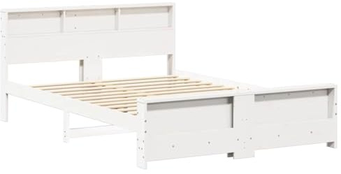 vidaXL Bed Frame with Headboard White 160 x 200 cm Engineered Wood, Modern Pine Wood Platform Bed Frame, Sturdy Minimalist Design, Quality Bedroom Furniture for Functional and Stylish Use