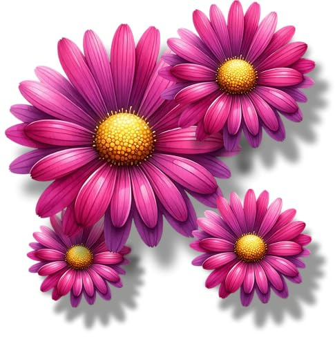 Fuchsia Pink Daisy Wall Stickers, Vinyl Daisies, Flower Decals, Boho Decor | For Childs Bedroom Walls, Nurseries, Kitchen and Home Decoration, Qty:9, Multi Use, Walls, Cars, Laptops, Cups, Bins