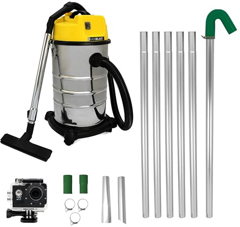 Gutter Cleaning System 30L Industrial Wet & Dry Hoover 24ft Vacuum Pole Kit 1.2m - 7.2m Long Reach 4K Camera Real Time Inspection 4x Zoom Wide Angle 1400W Motor Accessories Nozzles Carry Bag Included