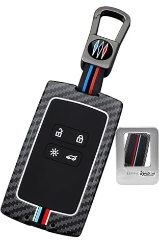 Rondrive Coque de clé en métal à texture de fibre de carbone pour clé de voiture Compatible avec Renault Scenic Megane 4 Clio 5 Espace 5 Kadjar Captur Arkana Austral Zoe pour Dacia Duster Sandero