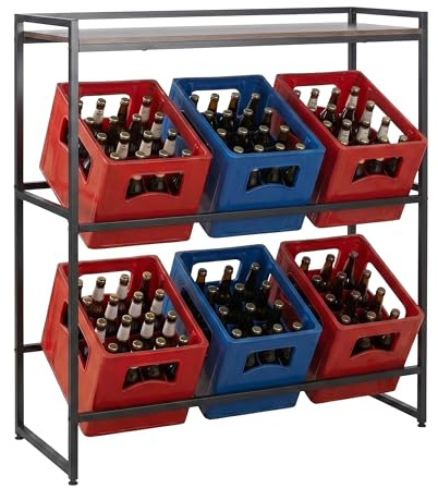 Relaxdays Beverage Crate Shelf, 6 crates, HWD: 117 x 104 x 32 cm, industrial beverage crate holder, brown/black