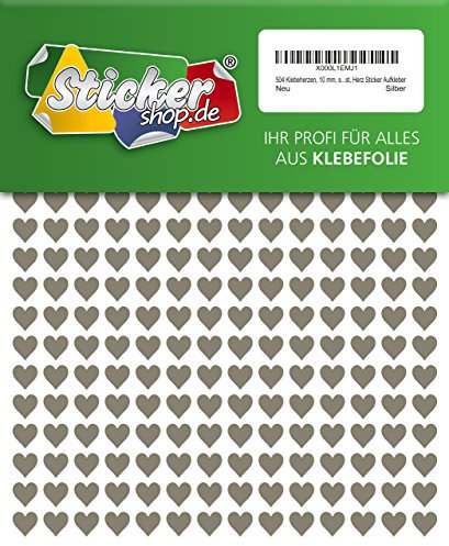 504 Klebeherzen, 10 mm, silber, aus PVC Folie, wetterfest, Herz Sticker Aufkleber