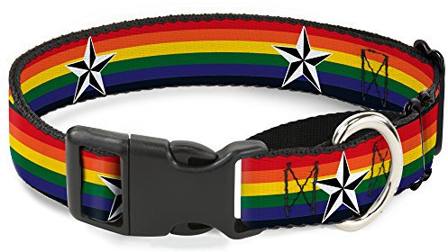 Buckle-Down Martingale Hundehalsband – Nautischer Stern Regenbogen/Weiß/Schwarz – 2,5 cm breit – passend für Halsumfang von 38,1–66 cm – Größe L
