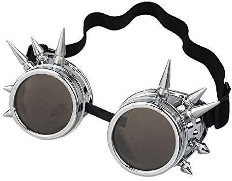 Ultra Silver with Brown Lenses Spike Steampunk Goggles Mens Womens Cyber Gasses Victorian Punk Welding Cosplay Goggles Goth Rustic Rivet Round Eyewear Flying Goggles Fancy Dress Pilot Goggles
