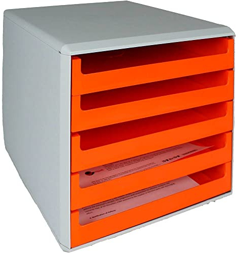 Schubladenbox Schubladenbox mit 5 Fächern aus Kunststoff mit Polypropylen (PP) Rahmen in Orange