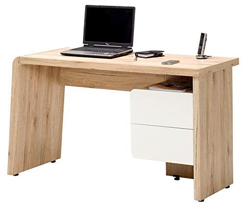 Jahnke Maggiore - Schreibtisch mit 2 Schubladen, 130 x 50 x 75 cm, Weiß-/San Remo-Eichen-Effekt
