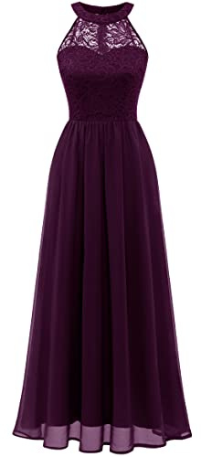 Wedtrend Vestido Largo de Dama de Honor Vestido Boda Fiesta Encaje y Gasa Elegante WT0201Grape L