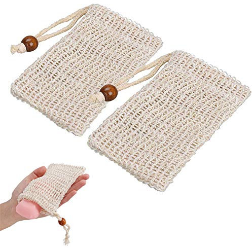 Desenda 2pcs Natural Safe and Durable Sisal Fiber Soap Bag Saver Pouch for Foaming and Drying the Soap Shower Bath Exfoliating