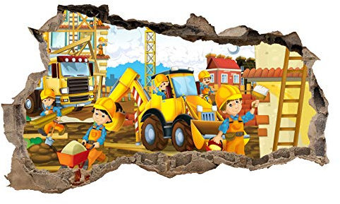 3D Wandtattoo Mauerloch Wandsticker Wandaufkleber Durchbruch Kinder selbstklebend H 60 x B 100 Schlafzimmer Kinderzimmer (WL48 Baustelle)