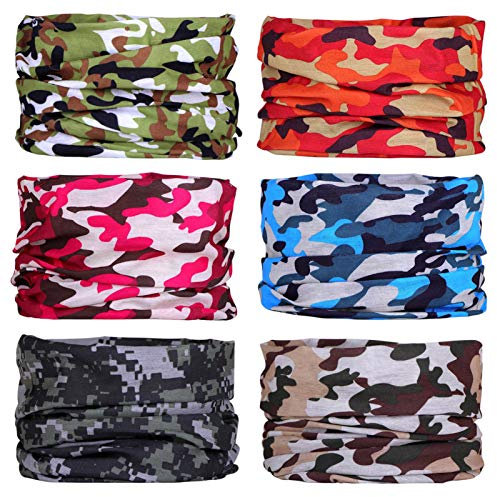 6 Stück Nahtlose Bandanas Multifunktionstuch Schal - Elastiche Multifunktion Stirnband Gaiter Balaclava Gesichtsmaske Kopfbedeckung UV Residenz für Yoga Laufen Wandern Radfahren Motorradfahren